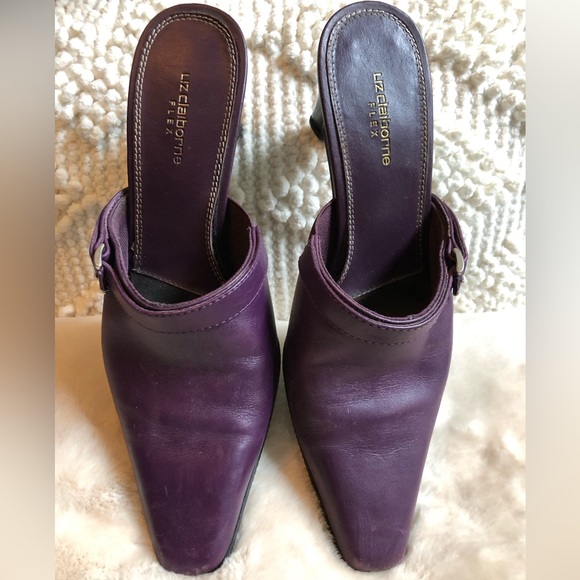 **LAST CHANCE - Liz Claiborne Almira Purple Leather Mule Heels - Picture 2 of 6